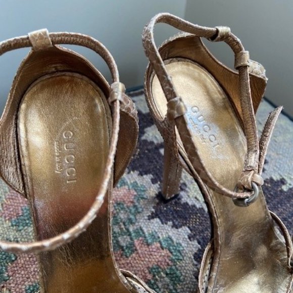 Gold Gucci Snake Skin Platform Disco Sandals Gently Used 7.5 B - Picture 7 of 8